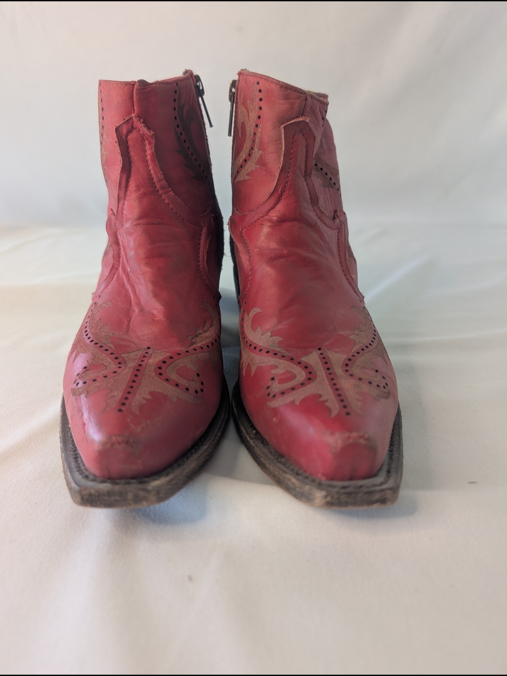 Corral Boots Women's Red Leather Western Ankle Booties with Decorative Stitching